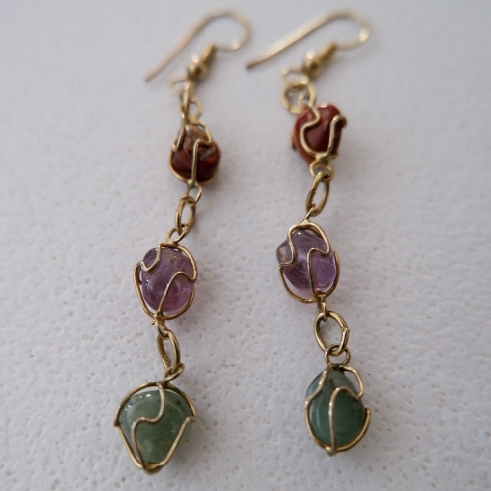 Gold toned multicolor crystal dangle earrings.
